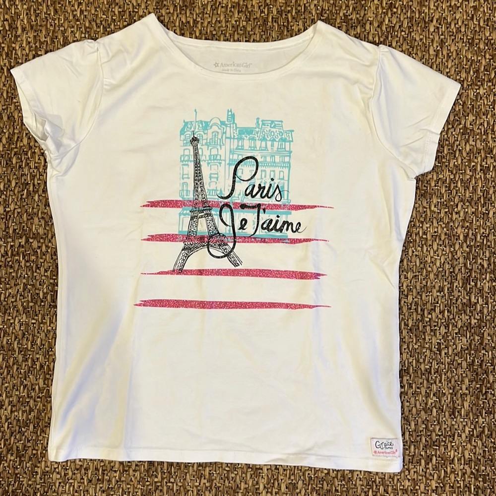 American Girl: Grace Thomas white tee ‘Paris Je T’aime’ (Paris, I love you.)